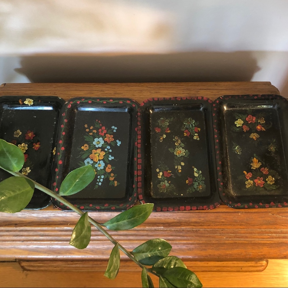 Antique Hand-painted Tray Set